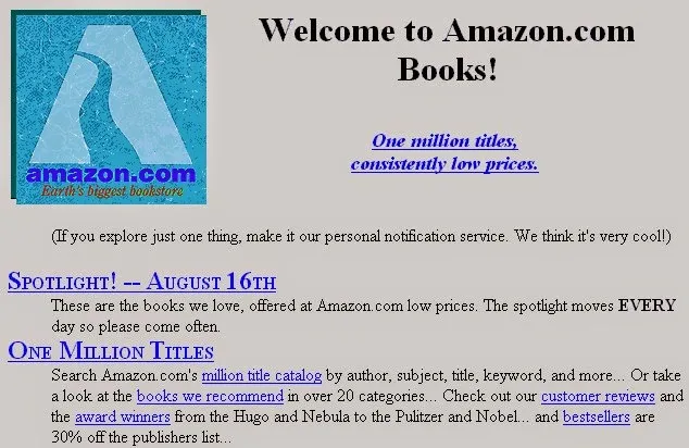 A very, very early amazon landing page. Pre-platform. (source: goodwebsiteguide.blogspot.co.uk)