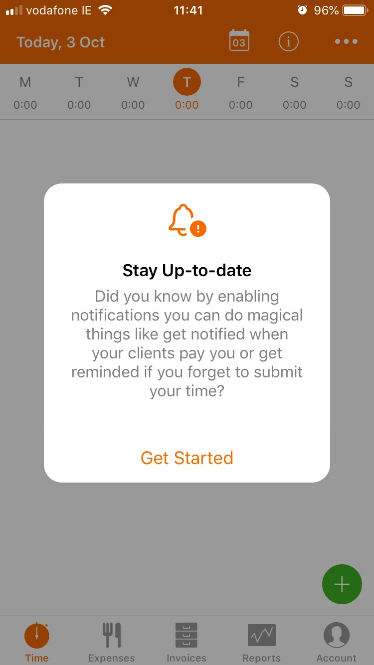 Harvest explains the value in clear terms when asking users to perform a specific action.