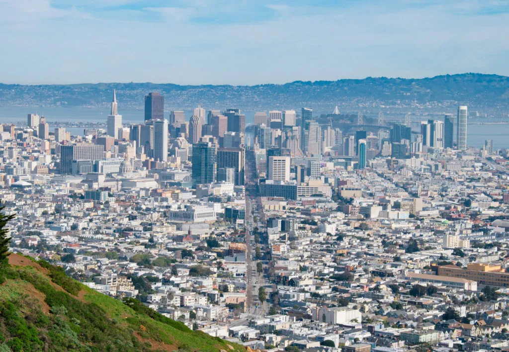 View of Market Street, through the heart of downtown San Francisco. Wave to the Clearbit headquarters!