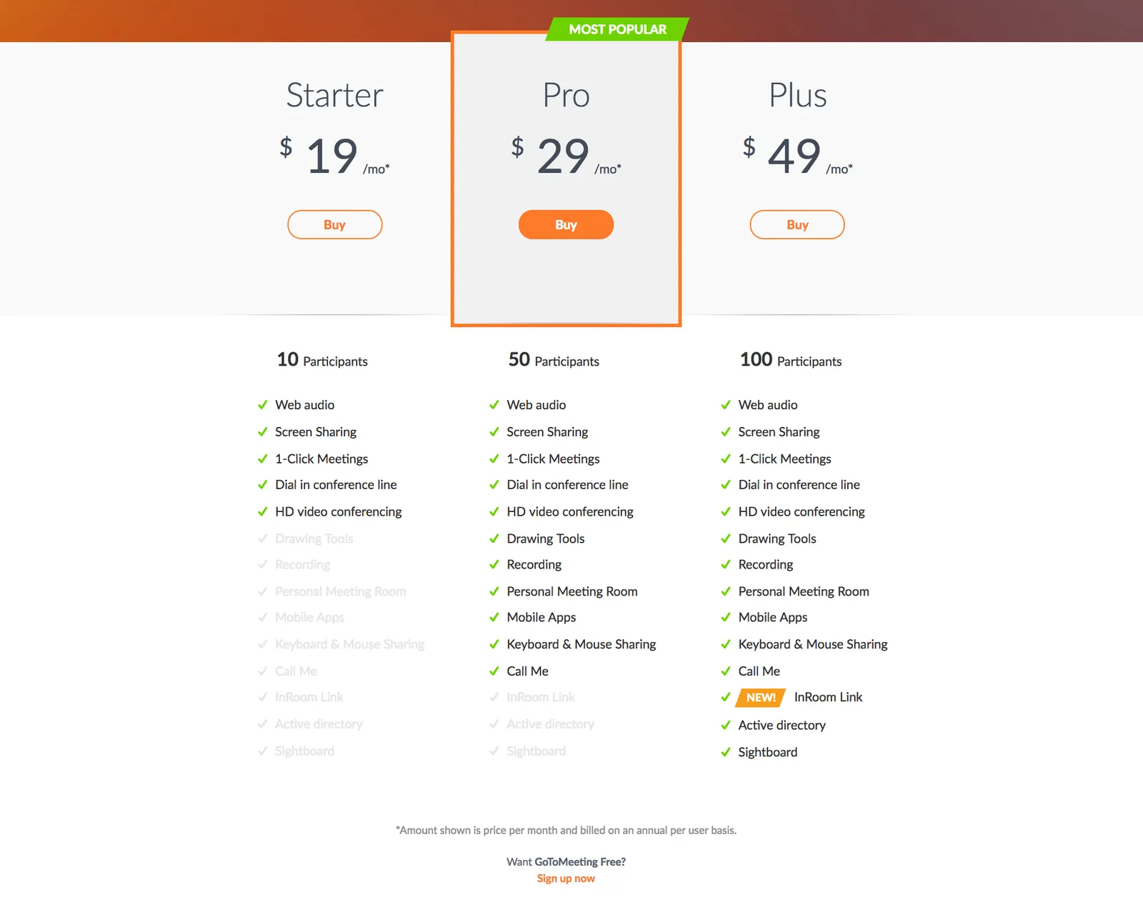 View the page at gotomeeting.com/meeting/pricing