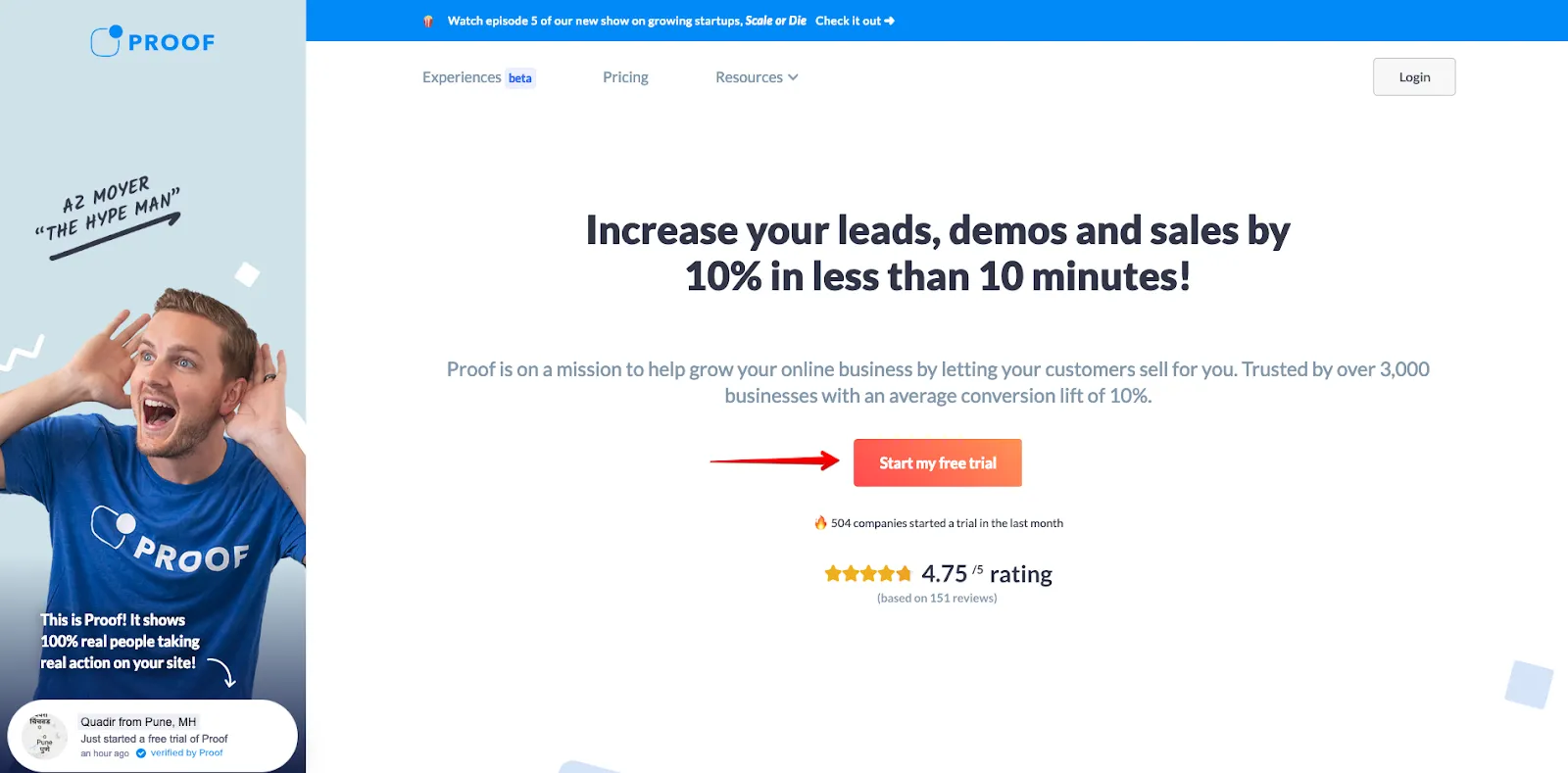 Start a trial: Once a visitor has watched a demo, it feels sloppy to push them back to the same demo tape. Instead, push them to signup for a free trial.