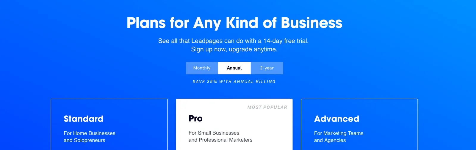 View the page at leadpages.net/pricing
