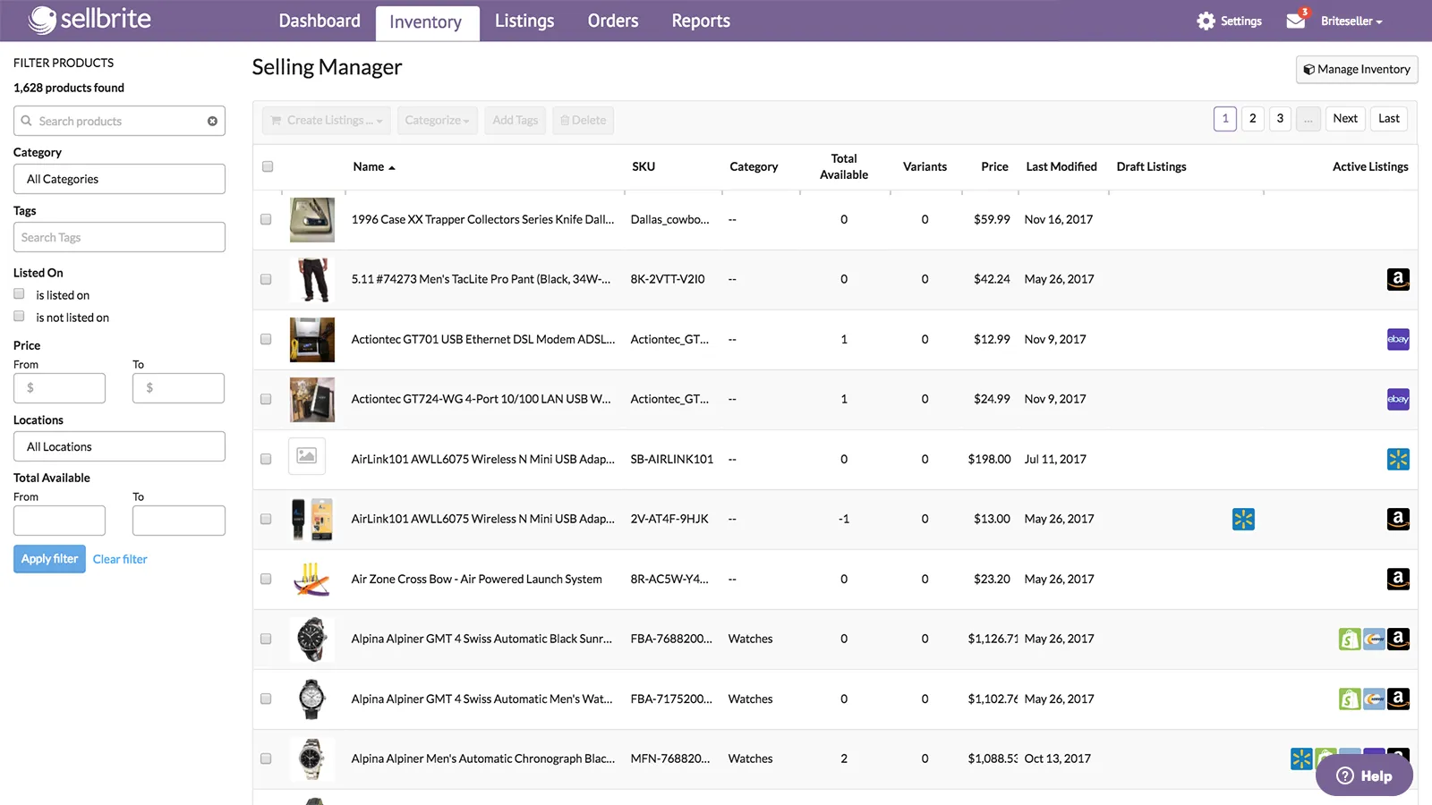 Sellbrite offers a central place to manage inventory across all of the big e-commerce platforms like Amazon, eBay etc.