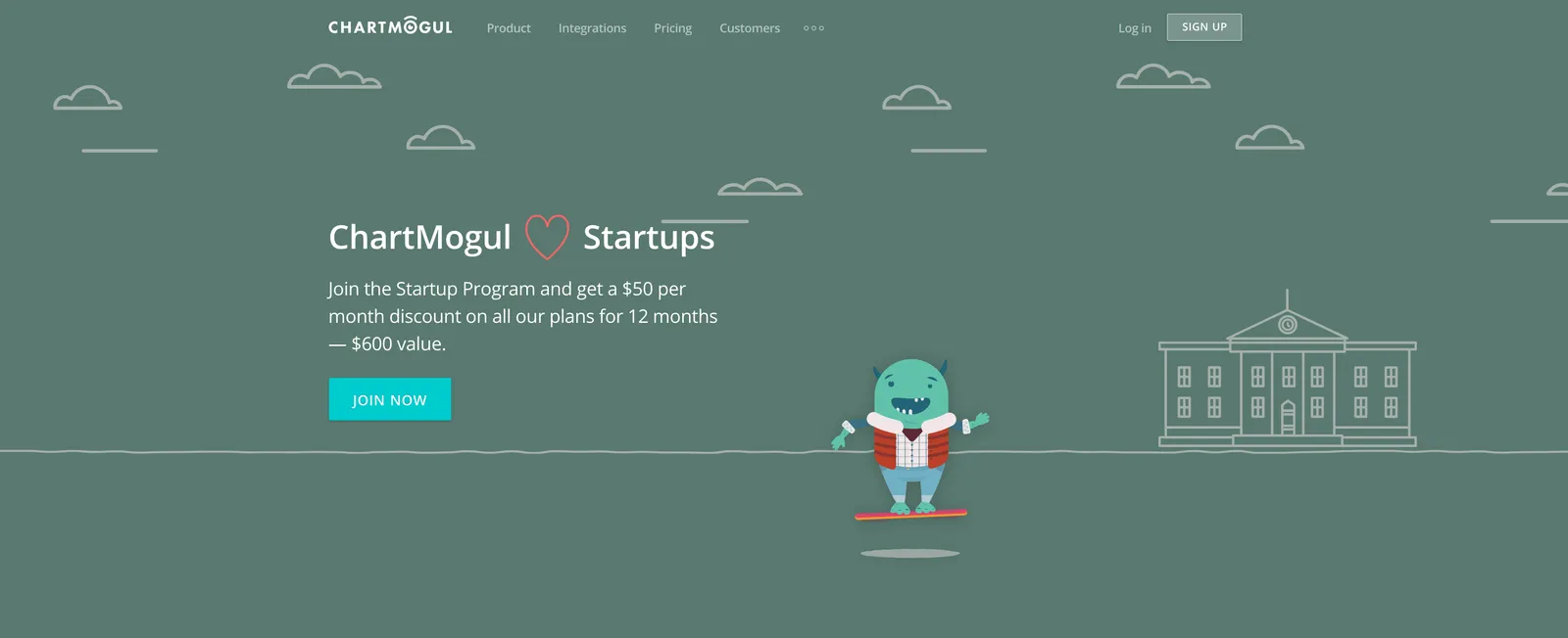 The ChartMogul Startup program landing page (chartmogul.com/startups)